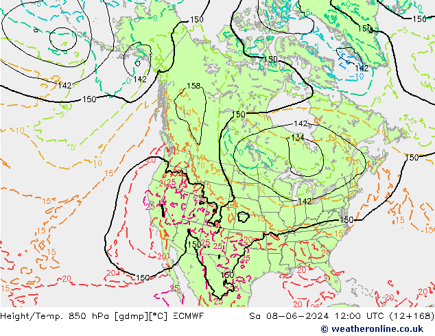 Height/Temp. 850 hPa ECMWF Sa 08.06.2024 12 UTC