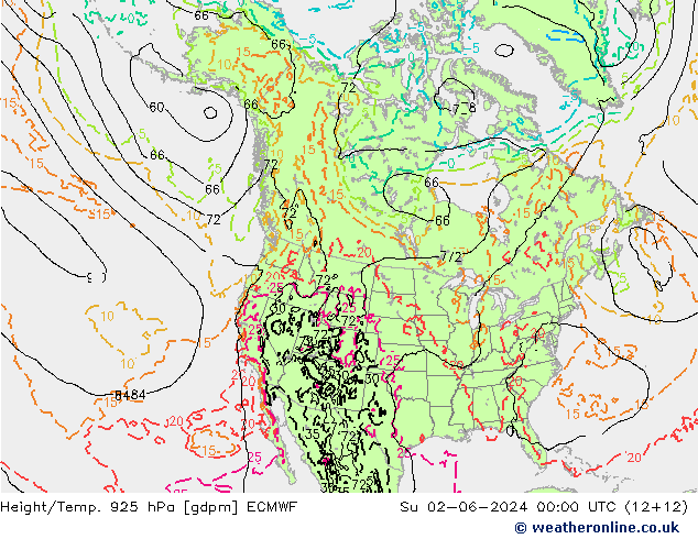 Height/Temp. 925 hPa ECMWF So 02.06.2024 00 UTC