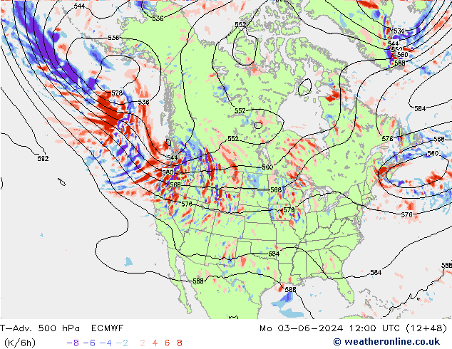 T-Adv. 500 hPa ECMWF Mo 03.06.2024 12 UTC