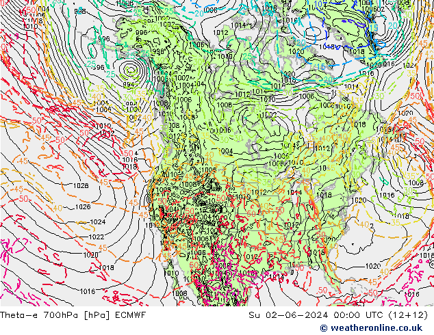 Theta-e 700hPa ECMWF Su 02.06.2024 00 UTC