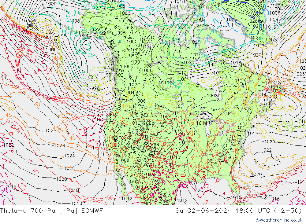 Theta-e 700hPa ECMWF Su 02.06.2024 18 UTC