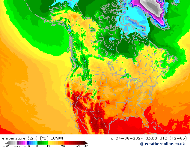 Temperature (2m) ECMWF Tu 04.06.2024 03 UTC