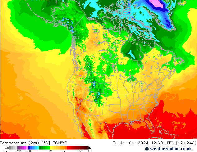 Temperature (2m) ECMWF Út 11.06.2024 12 UTC