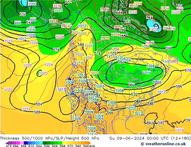 Thck 500-1000гПа ECMWF Вс 09.06.2024 00 UTC