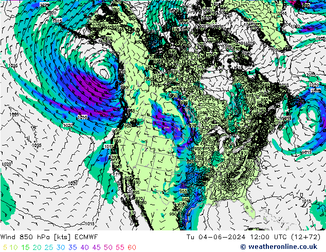 Wind 850 hPa ECMWF Tu 04.06.2024 12 UTC