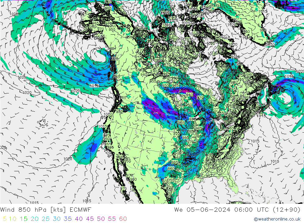 Vento 850 hPa ECMWF Qua 05.06.2024 06 UTC