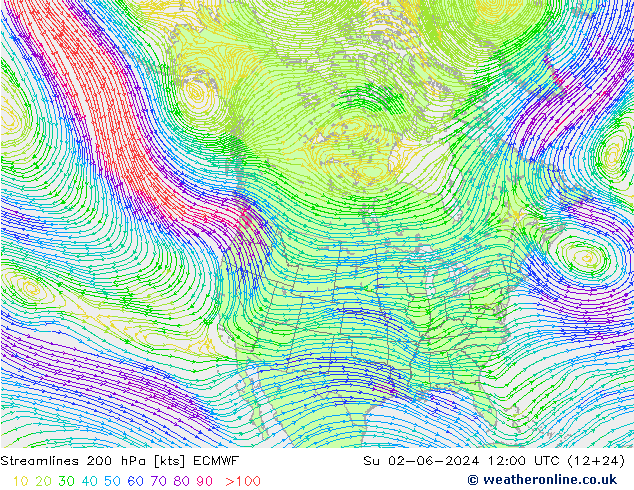 Streamlines 200 hPa ECMWF Su 02.06.2024 12 UTC