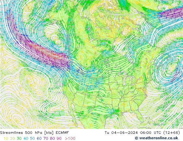 Linea di flusso 500 hPa ECMWF mar 04.06.2024 06 UTC