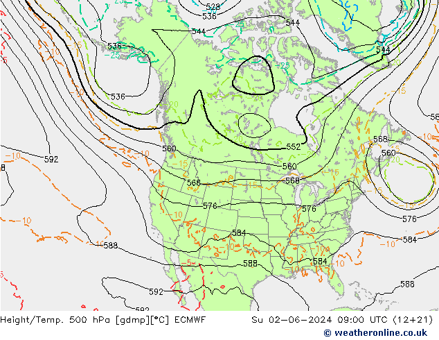 Height/Temp. 500 hPa ECMWF Su 02.06.2024 09 UTC