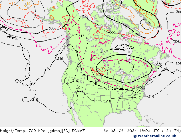 Height/Temp. 700 hPa ECMWF Sa 08.06.2024 18 UTC