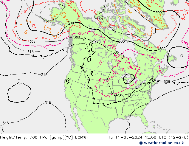 Yükseklik/Sıc. 700 hPa ECMWF Sa 11.06.2024 12 UTC