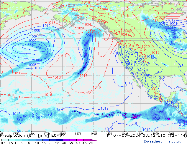 Z500/Rain (+SLP)/Z850 ECMWF пт 07.06.2024 12 UTC