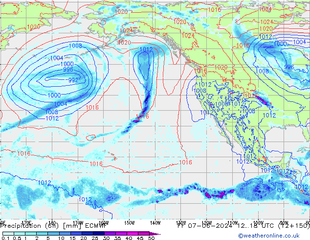 Precipitation (6h) ECMWF Fr 07.06.2024 18 UTC