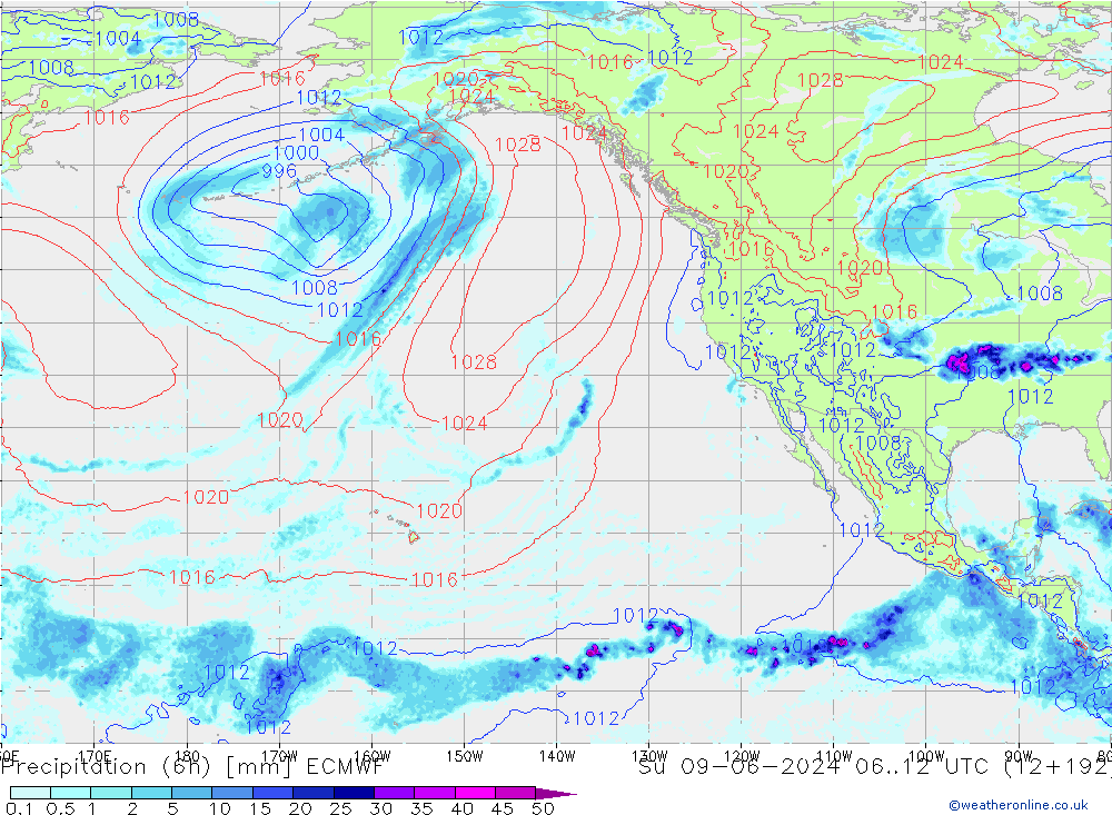 Z500/Rain (+SLP)/Z850 ECMWF dom 09.06.2024 12 UTC
