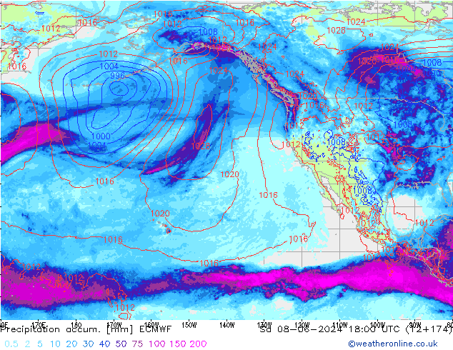 Precipitation accum. ECMWF so. 08.06.2024 18 UTC