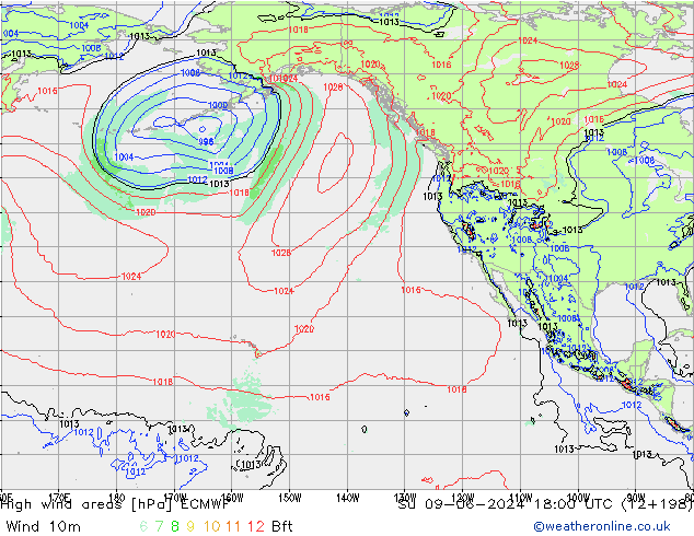 High wind areas ECMWF dom 09.06.2024 18 UTC