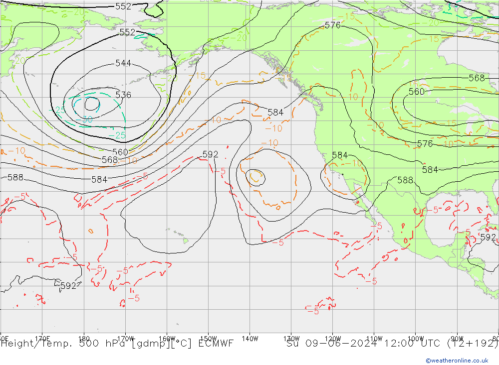 Z500/Rain (+SLP)/Z850 ECMWF dom 09.06.2024 12 UTC