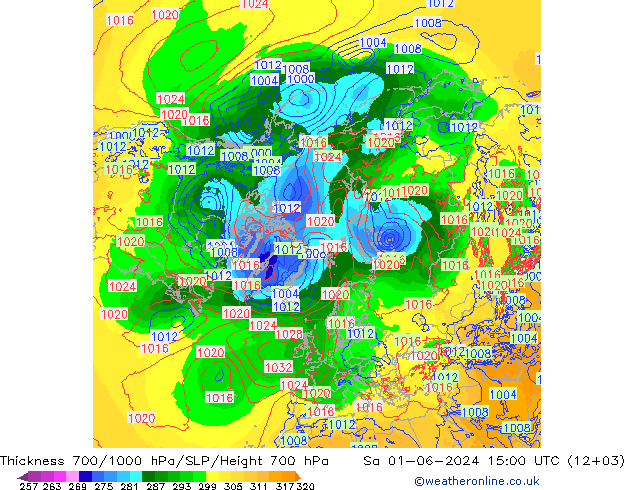 Thck 700-1000 hPa ECMWF Sa 01.06.2024 15 UTC