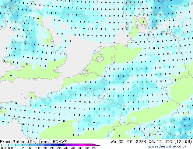 Z500/Rain (+SLP)/Z850 ECMWF Mi 05.06.2024 12 UTC