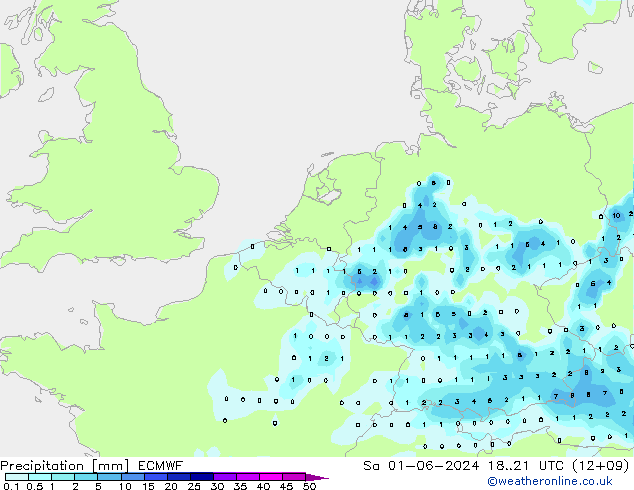 Precipitation ECMWF Sa 01.06.2024 21 UTC