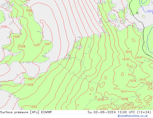 Atmosférický tlak ECMWF Ne 02.06.2024 12 UTC