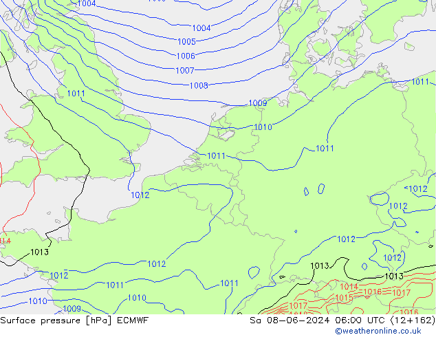 Surface pressure ECMWF Sa 08.06.2024 06 UTC