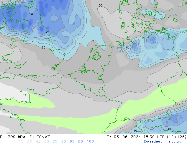 RH 700 hPa ECMWF gio 06.06.2024 18 UTC