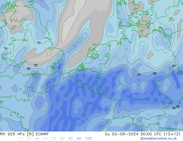 Humidité rel. 925 hPa ECMWF dim 02.06.2024 00 UTC