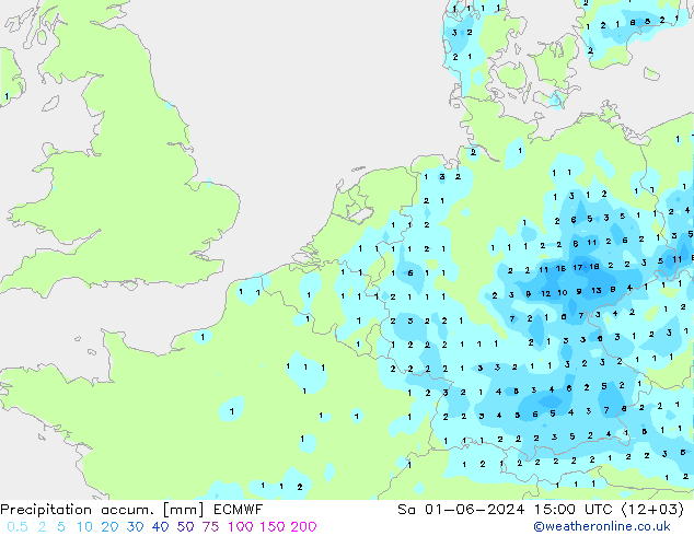 Precipitation accum. ECMWF Sa 01.06.2024 15 UTC