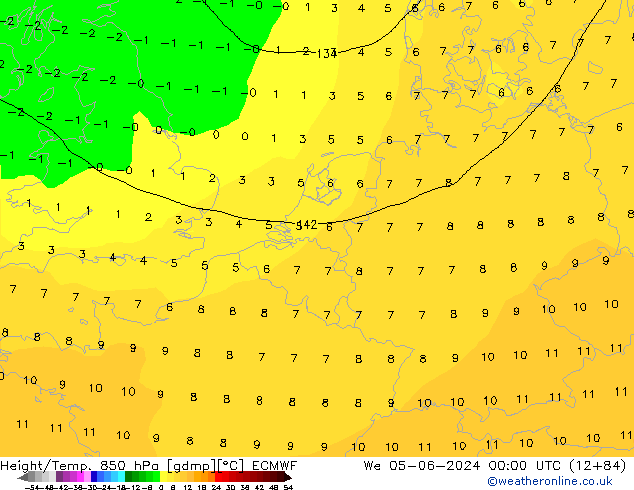 Z500/Rain (+SLP)/Z850 ECMWF mer 05.06.2024 00 UTC