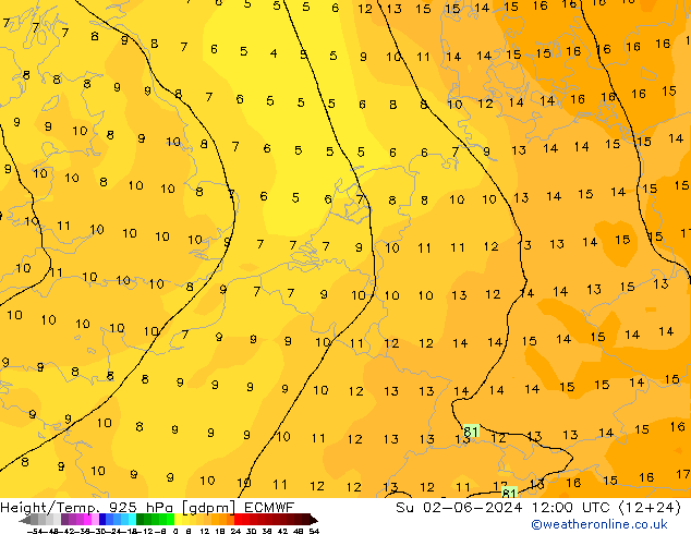 Height/Temp. 925 hPa ECMWF So 02.06.2024 12 UTC