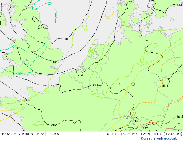 Theta-e 700hPa ECMWF  11.06.2024 12 UTC