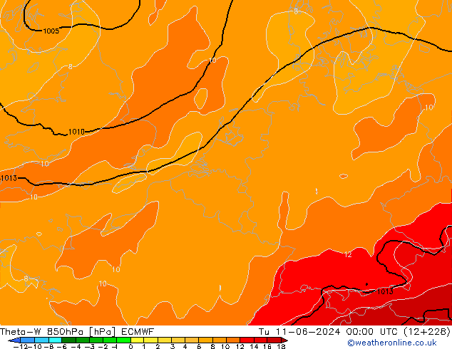 Theta-W 850hPa ECMWF Di 11.06.2024 00 UTC