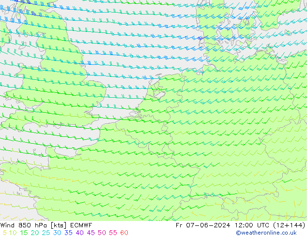 Wind 850 hPa ECMWF Fr 07.06.2024 12 UTC
