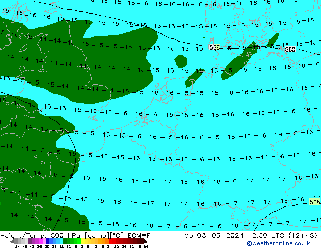 Z500/Rain (+SLP)/Z850 ECMWF pon. 03.06.2024 12 UTC