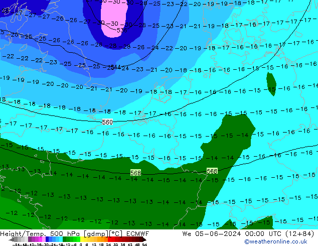 Z500/Rain (+SLP)/Z850 ECMWF mer 05.06.2024 00 UTC