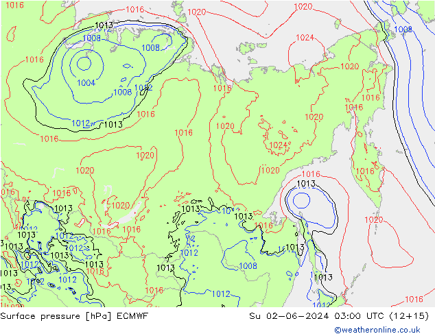 приземное давление ECMWF Вс 02.06.2024 03 UTC