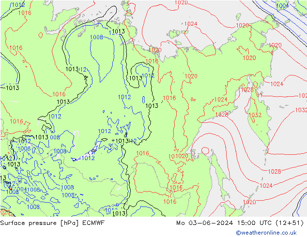 Presión superficial ECMWF lun 03.06.2024 15 UTC