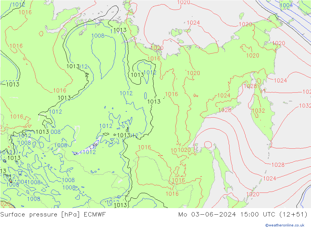 Presión superficial ECMWF lun 03.06.2024 15 UTC