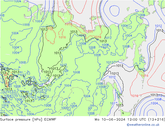 Surface pressure ECMWF Mo 10.06.2024 12 UTC