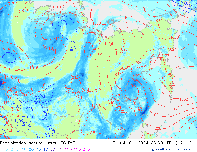 Precipitation accum. ECMWF Tu 04.06.2024 00 UTC