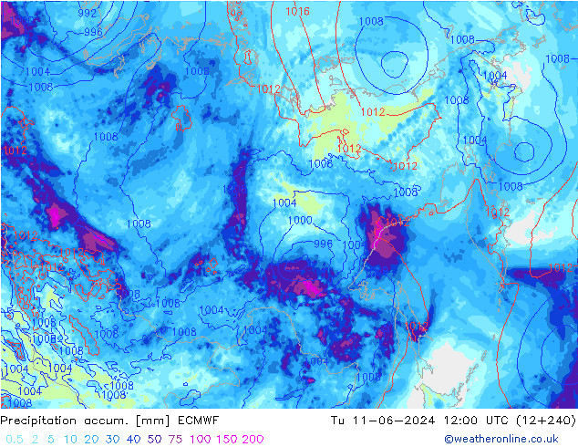 Precipitation accum. ECMWF Ter 11.06.2024 12 UTC