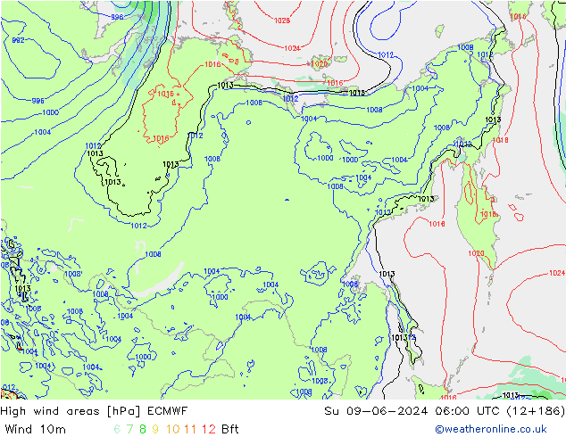 High wind areas ECMWF  09.06.2024 06 UTC