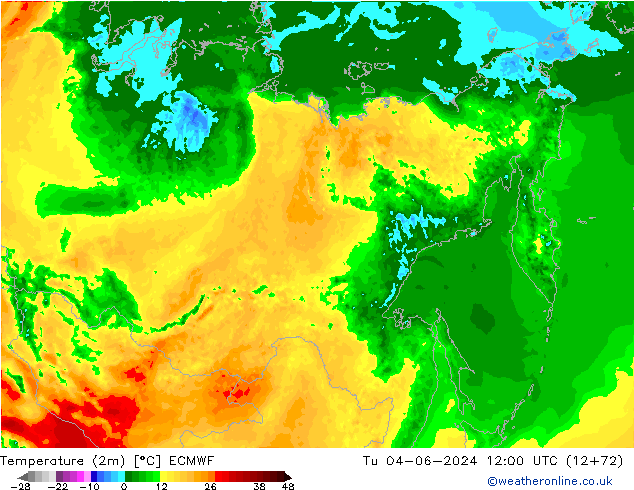 Temperature (2m) ECMWF Út 04.06.2024 12 UTC