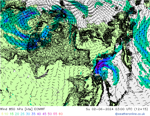 Vent 850 hPa ECMWF dim 02.06.2024 03 UTC