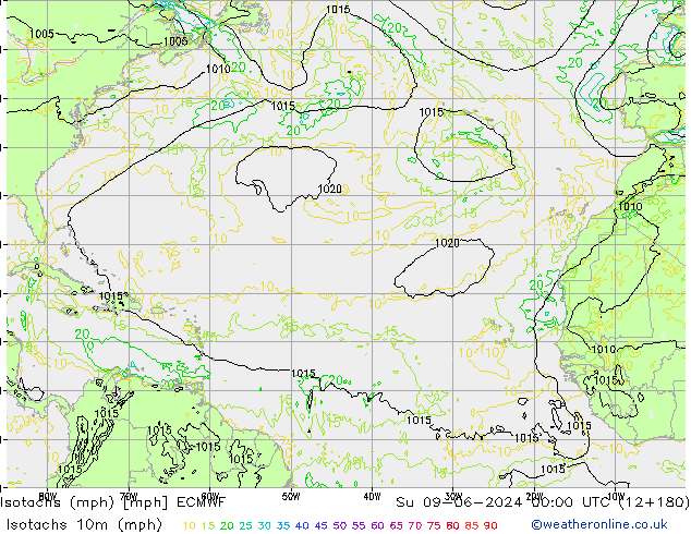 Isotachs (mph) ECMWF Su 09.06.2024 00 UTC