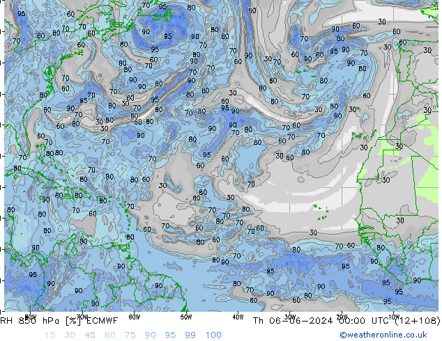 RH 850 hPa ECMWF Th 06.06.2024 00 UTC