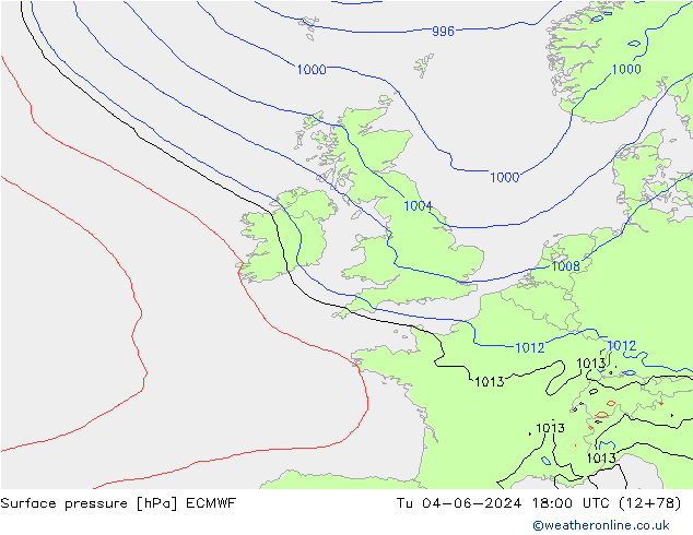 Pressione al suolo ECMWF mar 04.06.2024 18 UTC