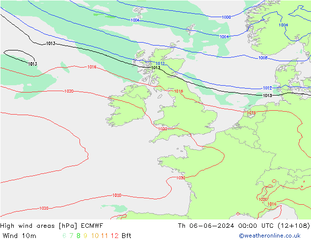 High wind areas ECMWF Th 06.06.2024 00 UTC