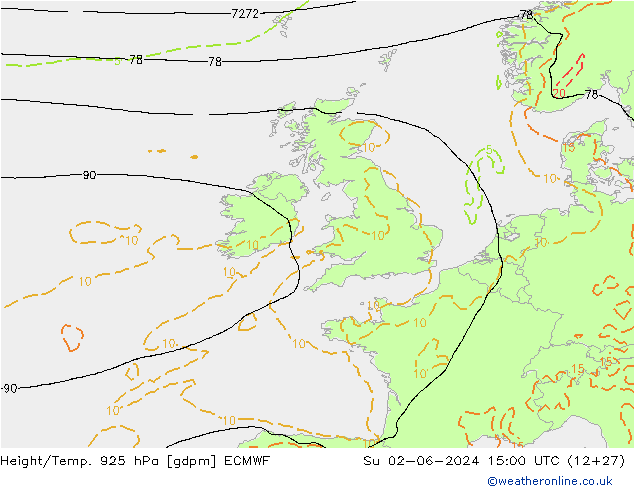 Height/Temp. 925 hPa ECMWF Su 02.06.2024 15 UTC